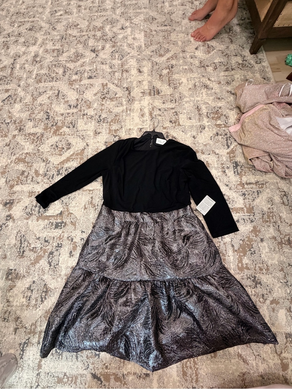 Long Sleeve Mixed Media Fit & Flare Dress - Picture 3 of 4